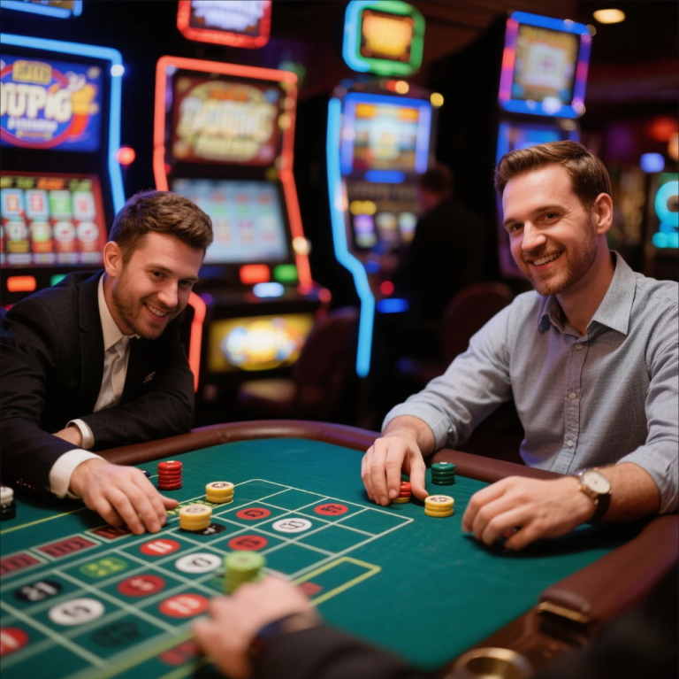 Casino floor with slot machines and table games side by side