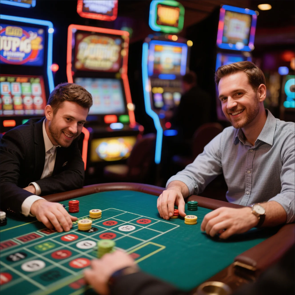 Casino floor with slot machines and table games side by side