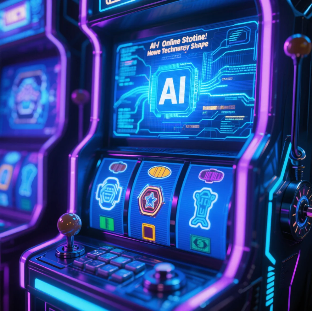 Futuristic slot machine with AI digital interface