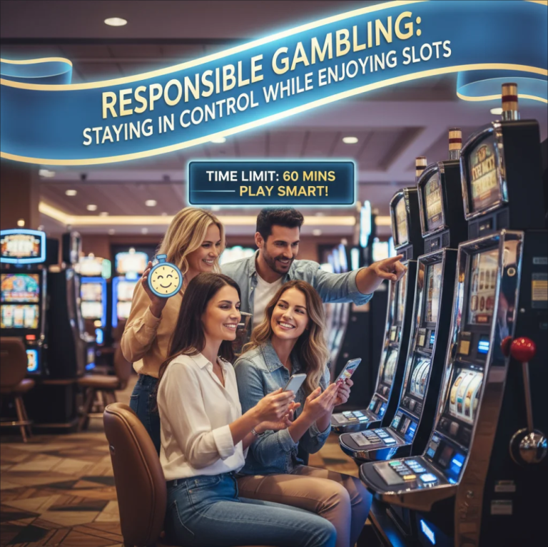 Person playing slot machine responsibly with budget and time management in mind