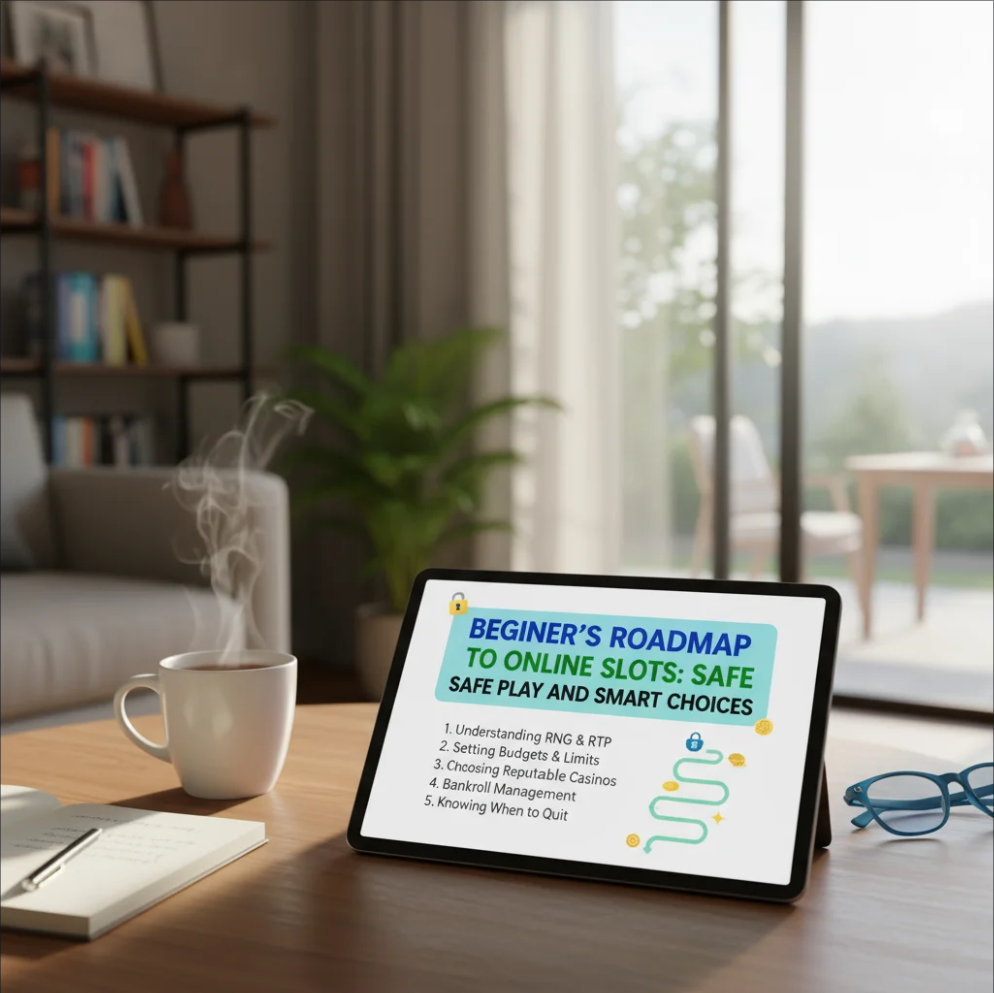 Beginner playing online slots safely on a laptop