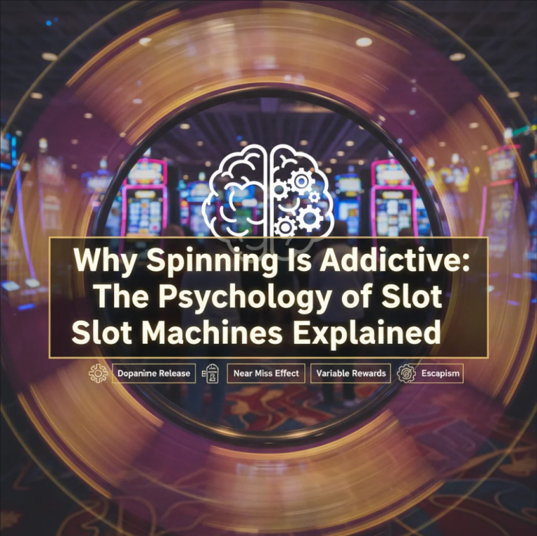 Casino player concentrating on slot machine reels