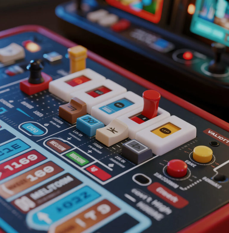 Slot machine reels showing different volatility types: low, medium, and high