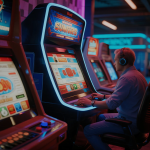 High-resolution slot machine game screen showing vibrant graphics and dynamic sound-wave effects