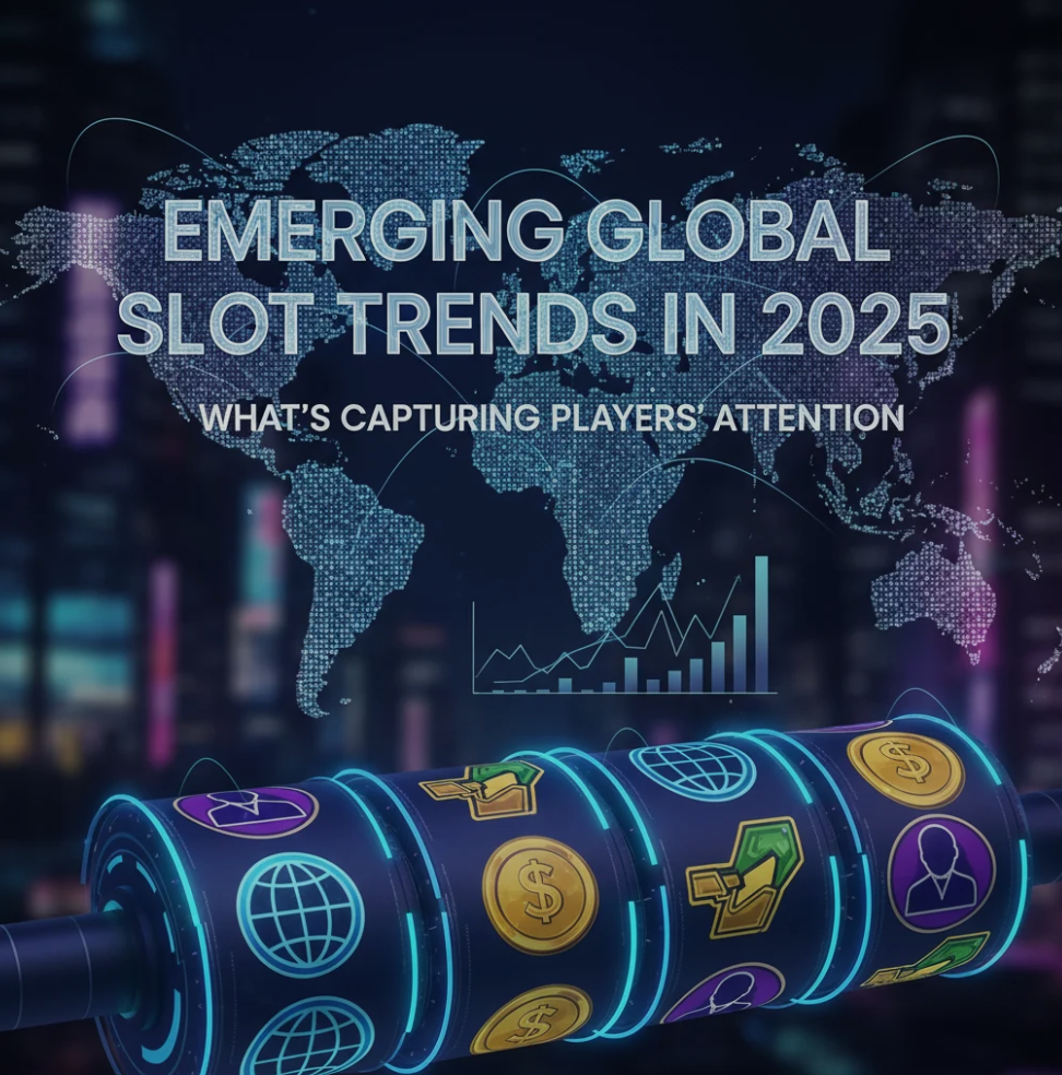 A modern slot game interface with vibrant reels, digital graphics, and icons representing mobile and cryptocurrency.