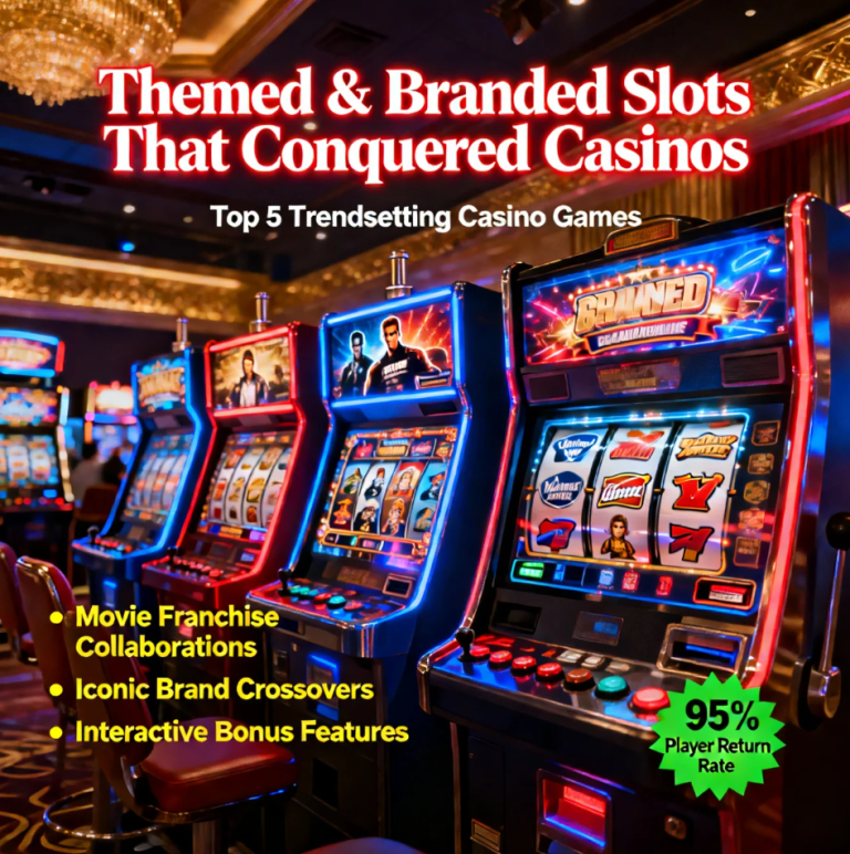 Popular themed and branded casino slots featuring movies, music, and TV franchises